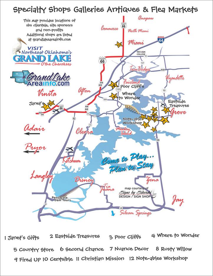 Grand Lake OK Specialty Shops Galleries Antiques Flea Markets