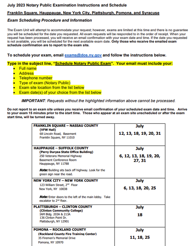 NY Notary Exam Schedule Prep