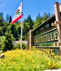 Welcome Sign Garden at Hangtown Creek Project Poppies by Debra Power. Community Pride Volunteers. Placerville, California. Photo by Josette Johnson