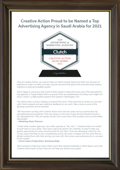 Creative Action Award Top Advertising Agency in Saudi Arabia