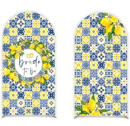 BRIDE TO BE LEMON BLUE AND YELLOW AMALFI TUSCANY MEDITERRANEAN BACKDROP COVER FOR RENT BRIDAL SHOWER