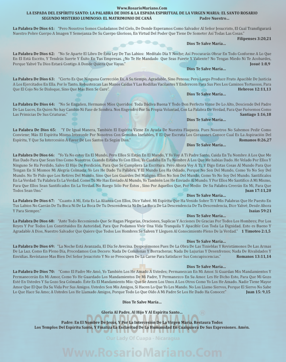 CITAS BIBLICAS SEGUNDO MISTERIO LUMINOSO: LAS BODAS DE CANA - LA ESPADA DEL ESPIRITU SANTO: LA PALABRA DE DIOS Y LA ESPADA ESPIRITUAL DE LA VIRGEN MARIA: EL SANTO ROSARIO; FUNDIDAS CON LA ORACION DE CORAZON DE ROSARIO MARIANO