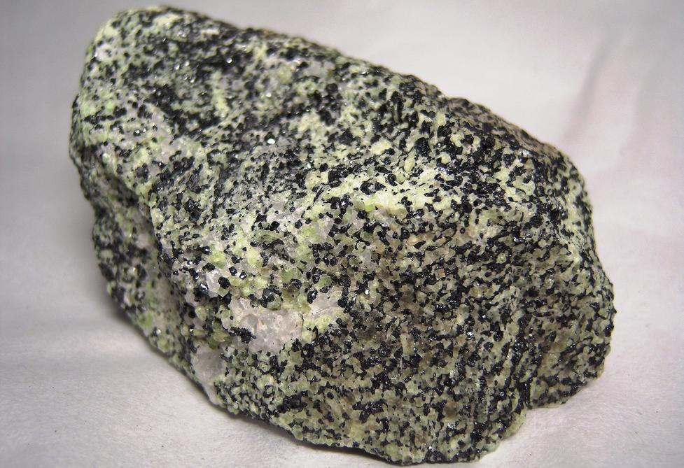 FRANKLINITE, green WILLEMITE, CALCITE - Franklin Mine, Franklin, Franklin Mining District, Sussex County, New Jersey, USA - Franklinite type locality