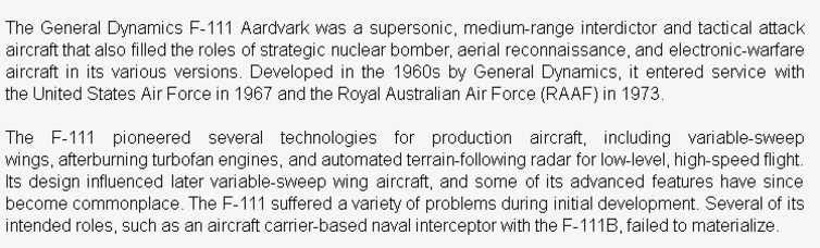 wiki background for 4D model of General Dynamics F-111 Aardvark