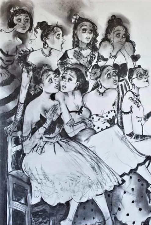 Ruffled Feathers - Charcoal on Paper 120 x 130 cm