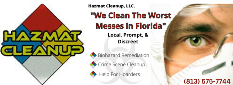 Tampa hazmat cleaner with our Hazmat Cleanup, LLC logo and phone number for Tampa.