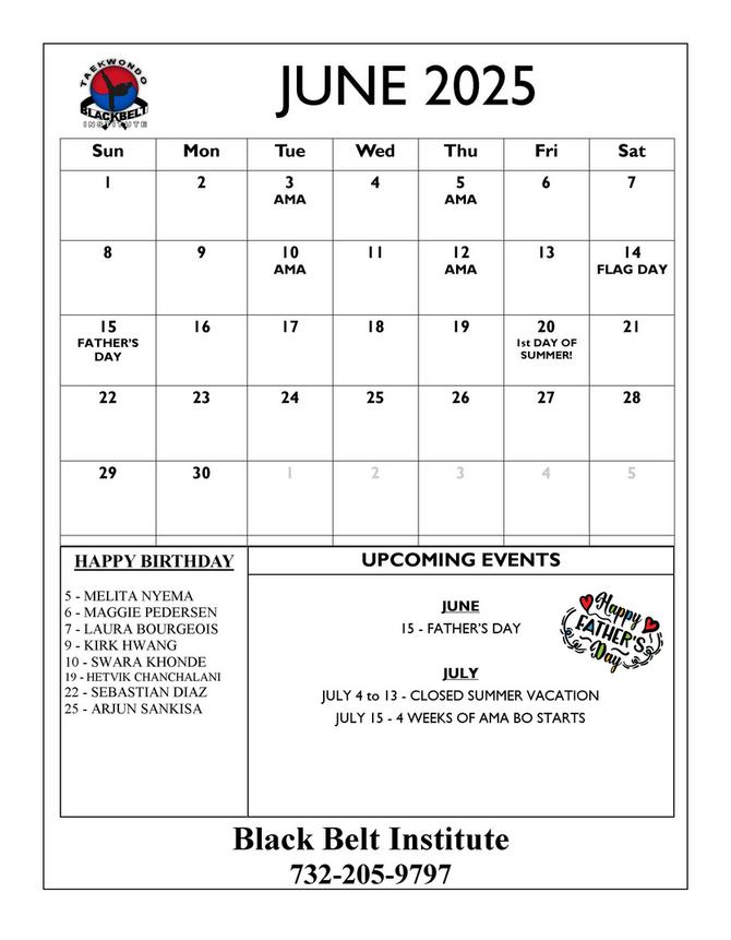 BLACK BELT INSTITUTE MARTIAL ARTS AND KARATE EVENTS CALENDER METUCHEN EDISON