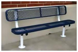 blue and white 6' metal bench