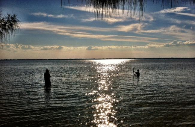 seining at sunset