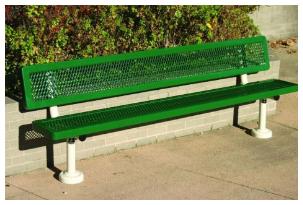 green and white 8' rounded corners metal bench
