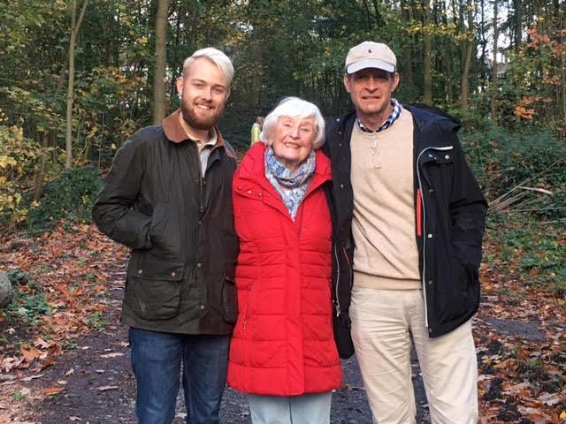 This is my son Daniel, my mom, and my husband, Bernhard in Nov. 2020 in Germany, on my mom's 93rd birthday