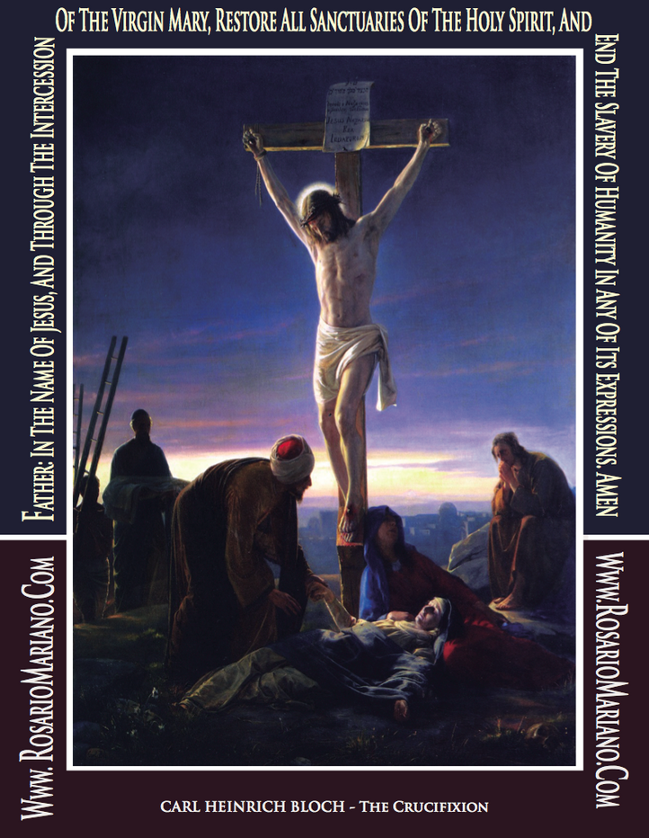 THE SWORD OF THE HOLY SPIRIT THE GOSPEL OF THE LORD, THE SPIRITUAL SWORD OF VIRGIN MARY: THE HOLY ROSARY; WELDED HERE BY THE HEARTS PRAY OF ROSARIO MARIANO FITH SORROWFUL MYSTERY THE CRUCIFIXION IMAGE