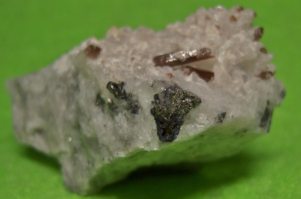 fluorescent brown Pyromorphite crystals, Quartz, golden Pyrite,Tetrahedrite, Level 200, Pcheloyad Mine (Pchelojad; Ptchelojad; Pcheloiad), Momchilgrad Obshtina, Kardzhali Oblast (Kurdzhali; Kărdžali; Kurdjali), Bulgaria