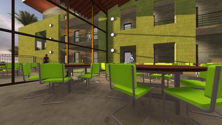 3D Green Planet Architects restaurant view toward rear court