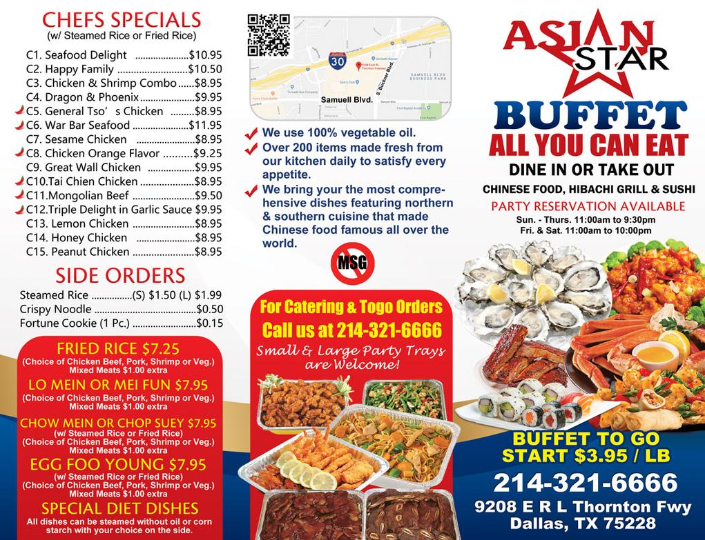 Asian Star Buffet - All You Can Eat - Fine Asian Cuisine - Menus