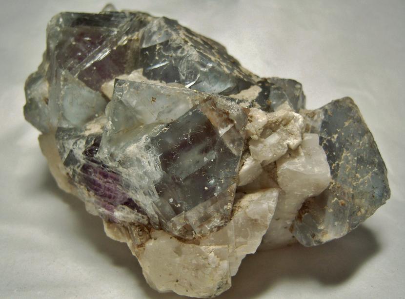 fluorescent FLUORITE, CALCITE, CHALCOPYRITE - Cave-in-Rock, Cave-in-Rock Sub-District, Illinois - Kentucky Fluorspar District, Hardin County, Illinois, USA - ex Morris Museum, ex Ken and Grace Borden - for sale