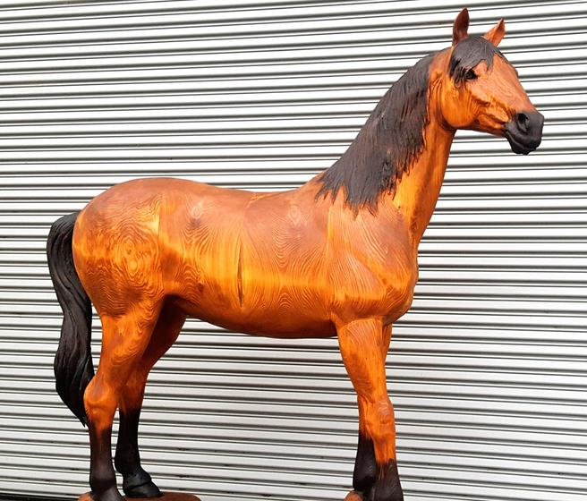Wood carvings for sale: Life sized American Quarter Horse wood carving for sale, Gig Harbor Washington State