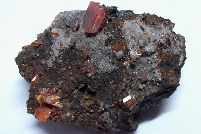 WULFENITE with fluorescent FLUORITE, ARAGONITE, Red Cloud Mine, Silver District, Trigo Mountains, La Paz County, Arizona, USA