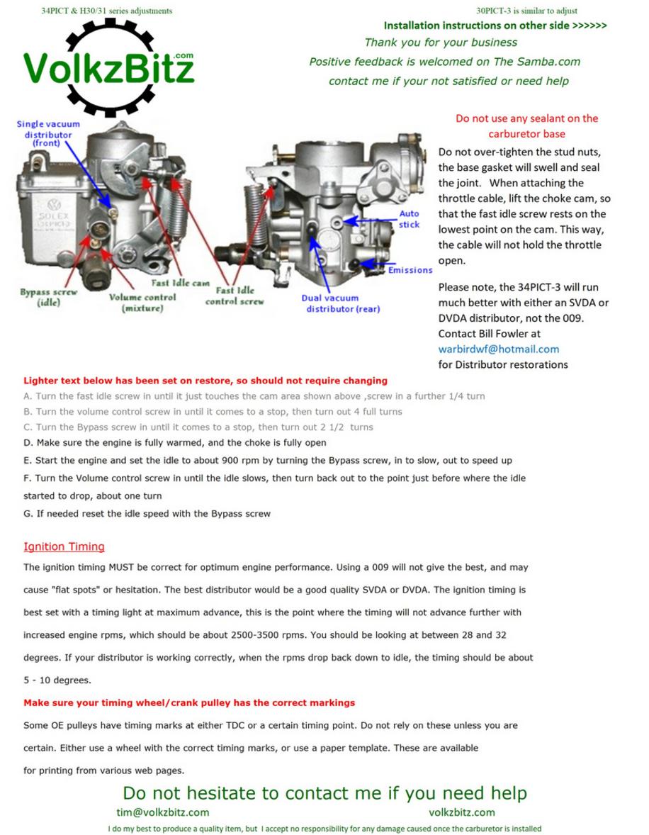 How to adjust Volkswagen 34PICT3 / 4 and H30/31 Carburetors