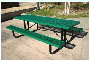 green and black 8' rounded corner portable metal table