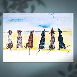 6 German Shorthaired pointer beach scene