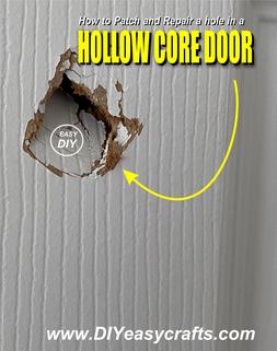 How to easily patch and repair a hole in a hollow core door from DIYeasycrafts Dan from www.DIYeasycrafts demonstrates how to repair a hole in a hollow core interior door using a paint stirrer and bondo putty. The repair is quick and easy and the only tools required is a utility knife, a putty knife and sander. This is a great way to save otherwise damaged doors even doors with wood grain.