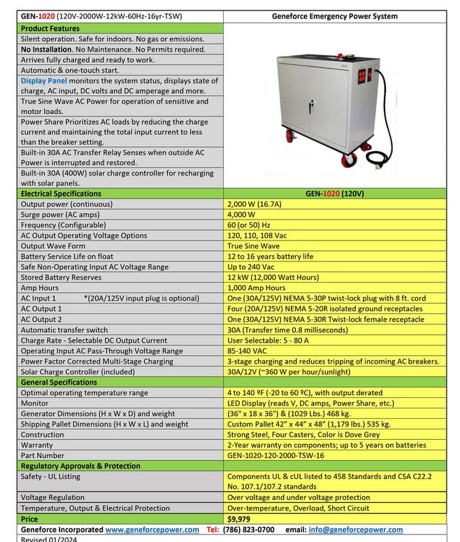 GEN-1020 Geneforce Emergency Power System