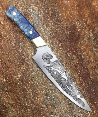 DIY Nautical Theme Dolphin etched Chef knife by BergKnifemaking.com. Free step by step instructions from www.DIYeasycrafts.com