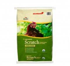 Organic Scratch has a mixture of approximately 80% crack corn, 10% of wheat and 10% milo, Non GMO.