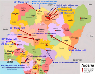 maize milling installation map of Nigeria