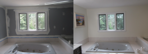 Before and after painting of master bathroom with jacuzzi.
