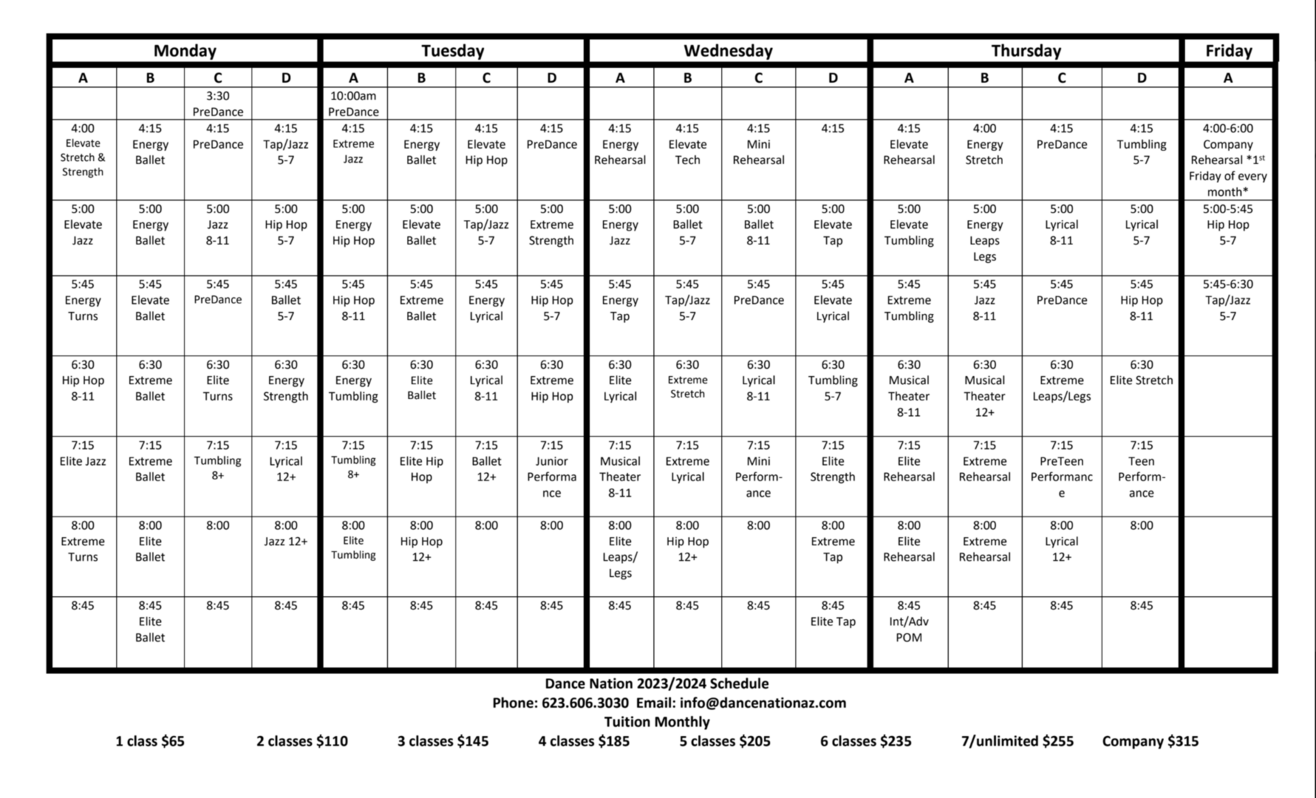 Our Dance Class Schedule | Dance Nation AZ