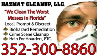 Hazmat Cleanup Technician describing biohazard remediation, crime scene cleanup and help for hoarders services in Broward County FL