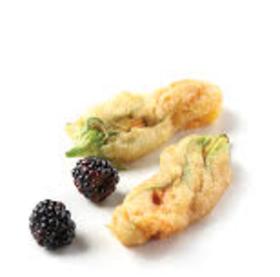 tempura fried squash blossom stuffed with blackberry cheese
