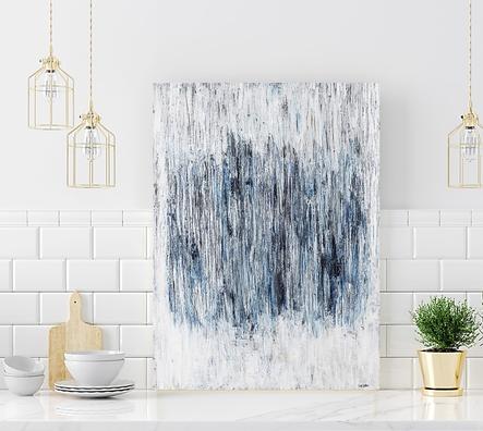 navy blue and white Abstract Art painting print