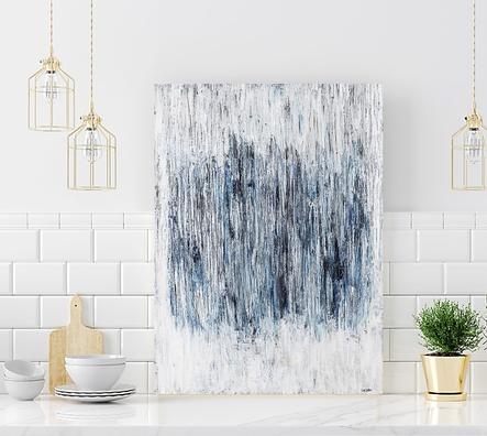 navy blue and white Abstract Art painting print
