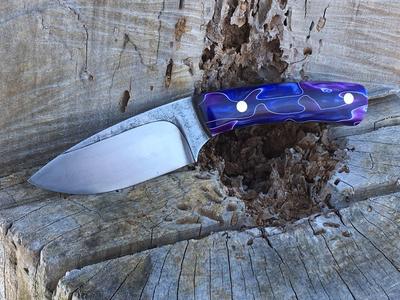 Custom etched textured knife with purple rain acrylic handles. www.DIYeasycrafts.com