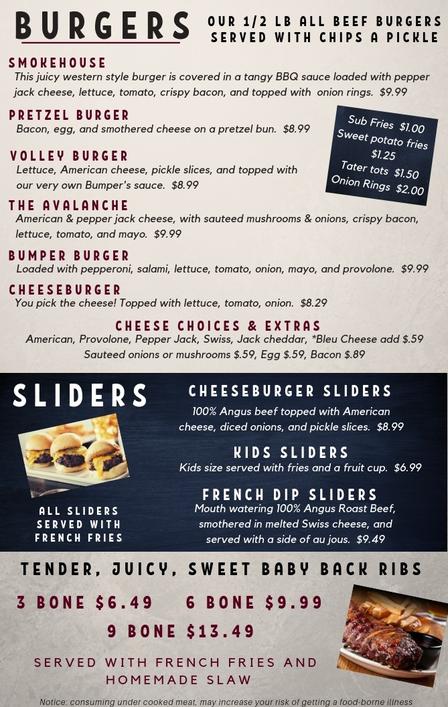 Bumpers Bar & Grill : Menu