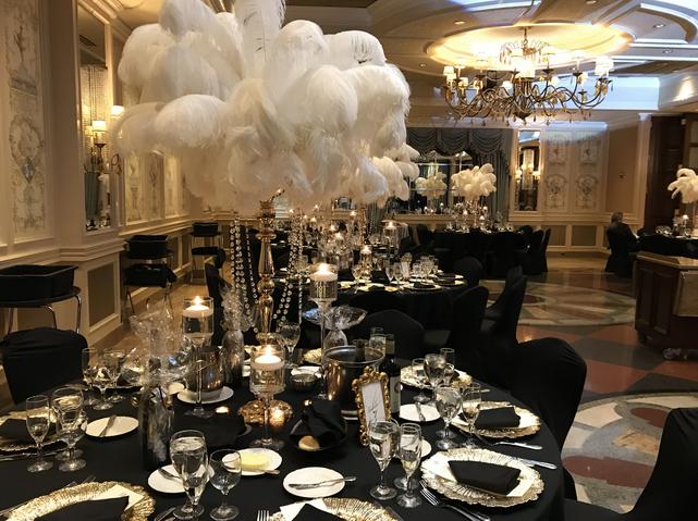 Rose gold candelabra ostrich feather centerpiece - RentalCenterpiece