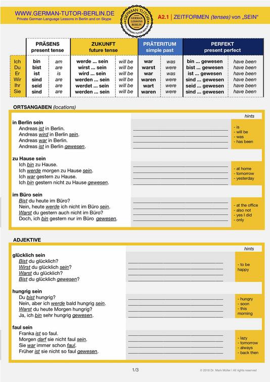 tenses perfect simple past (german tutor Berlin)