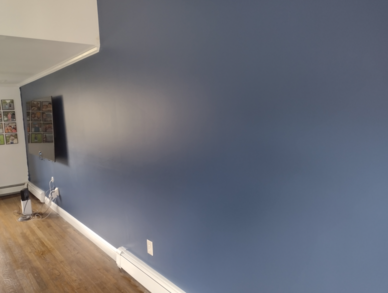 Norton bathroom after re-painting walls with Benjamin Moore "Edgecomb Gray"..
