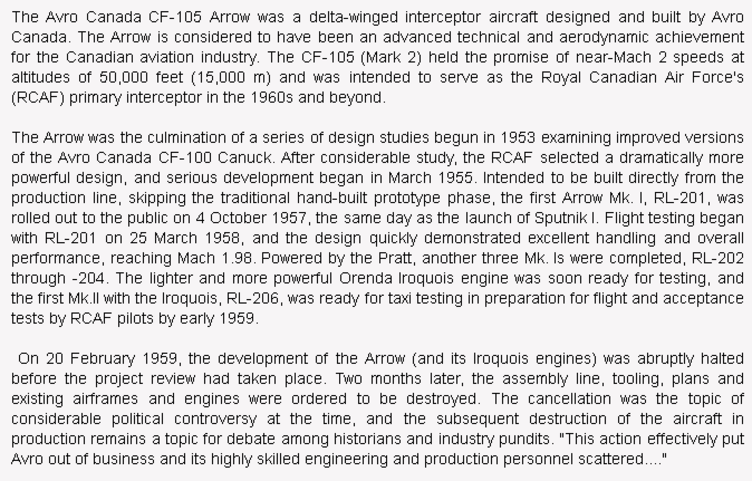 wiki background for 4D model of Avro Canada CF-105 Arrow