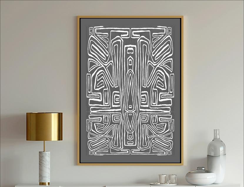 Gray and white geometric abstract art painting print