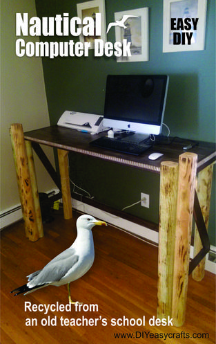 How to recycle an old desk and make it into a nautical computer stand. Easy DIY project. www.DIYeasycrafts.com