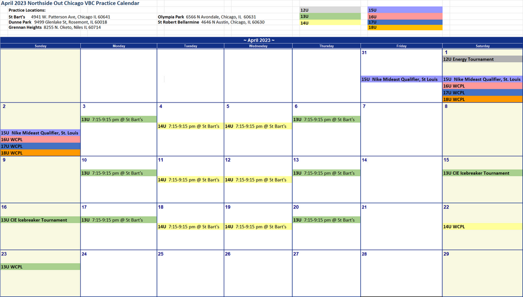 Northside Out Chicago VBC Schedules