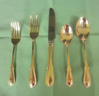 Gold flatware place settings for rent at Rent Your Event, LLC in Mint Hill, NC.