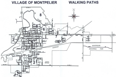 Image of a map of Montpelier, Ohio and walking paths