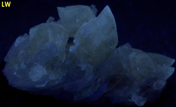 fluorescing CALCITE with CELESTINE - Clay Center, Ottawa County, Ohio, USA - ex Eric Meier, Broken Back Minerals