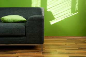 Green painted walls with sofa.