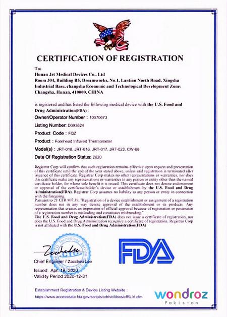 infrared thermometer thermal gun in Pakistan for checking body temperature of coronavirus covid-19 patients certificate fda